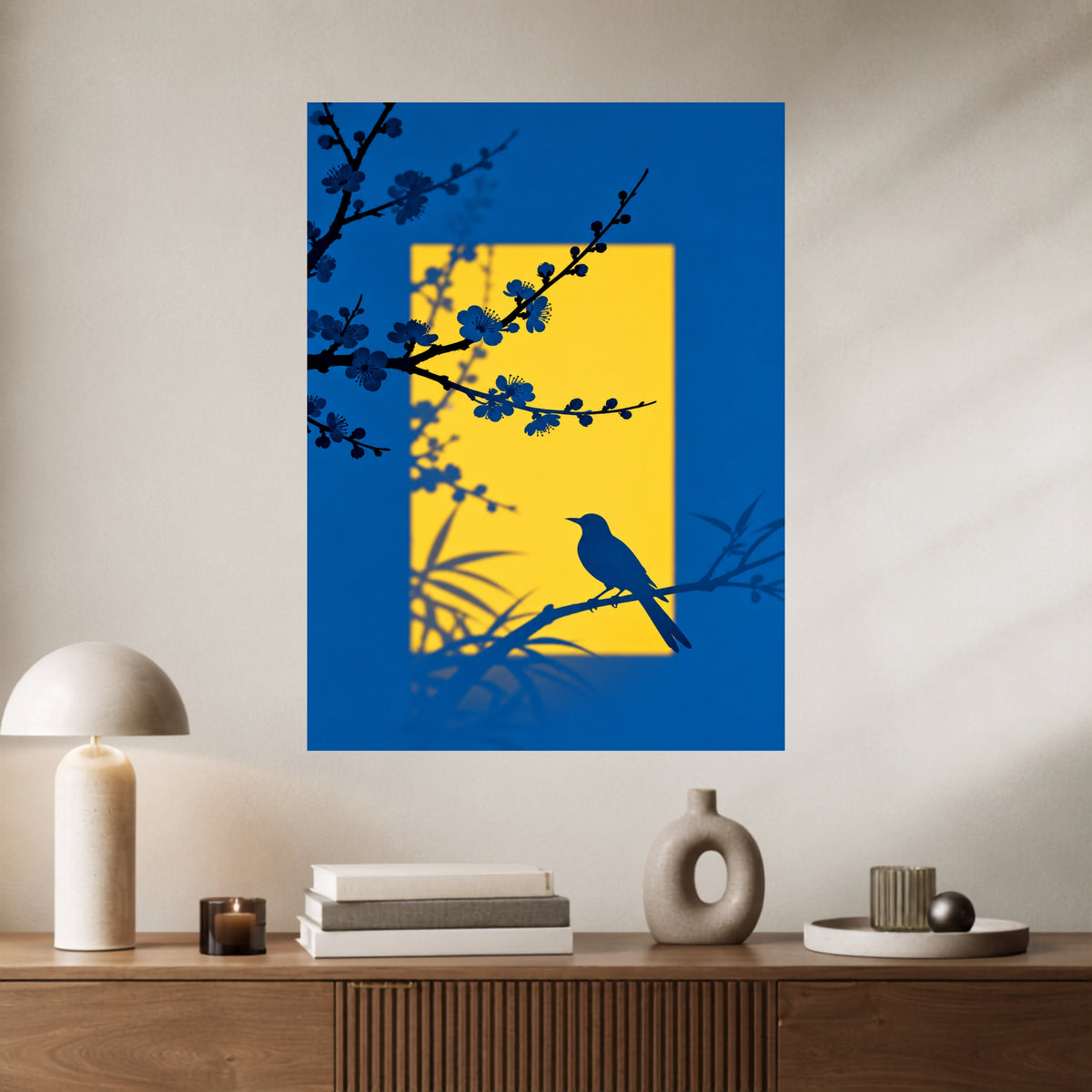 Bird at Sunset | Blue & Yellow Nature Aesthetic Wall Poster | 1 Poster