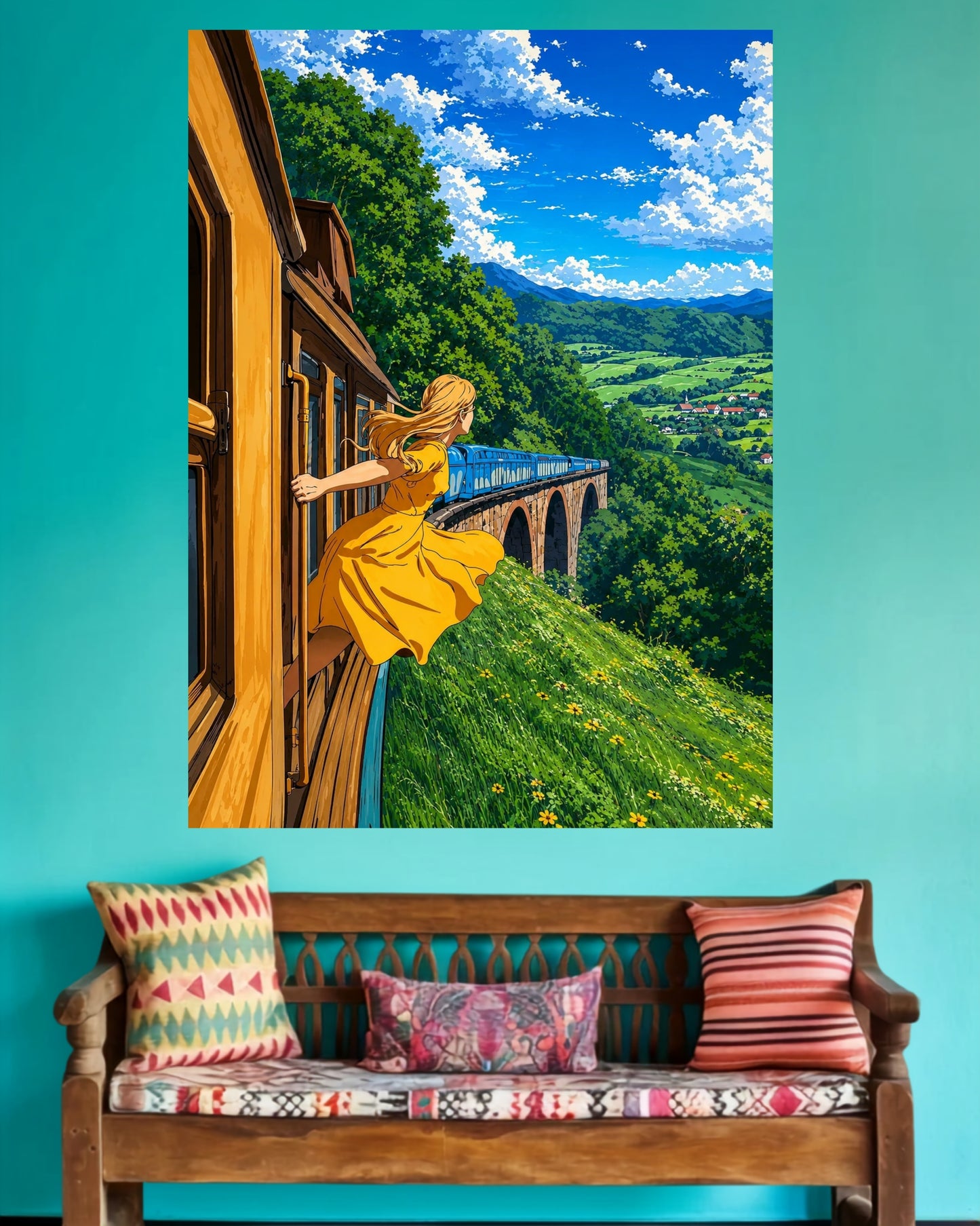 Girl on Train Journey | Scenic Countryside Home Decor Wall Poster | 1 Poster