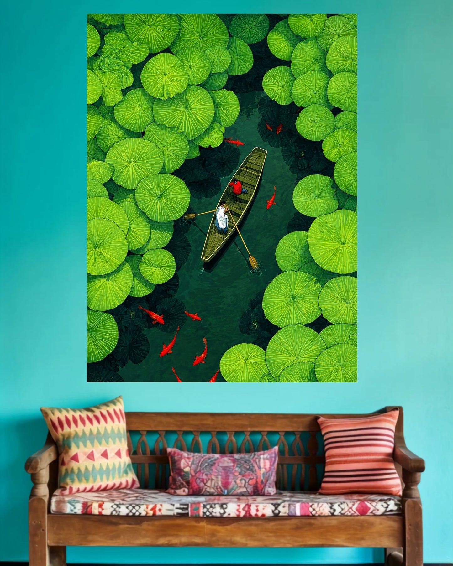 Lotus Pond Boat | Green Nature Home Decor Wall Poster | 1 Poster