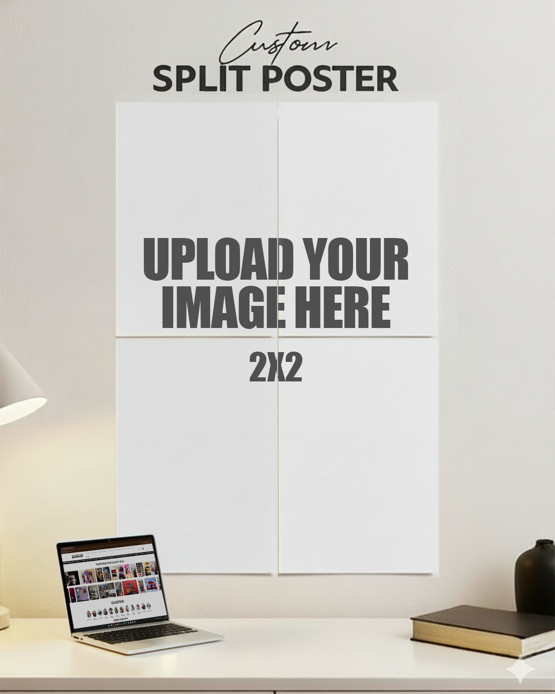 Custom 4 Piece Split Art Set (2x2 Grid) | Upload Your Own Photo | Personalized Wall Poster
