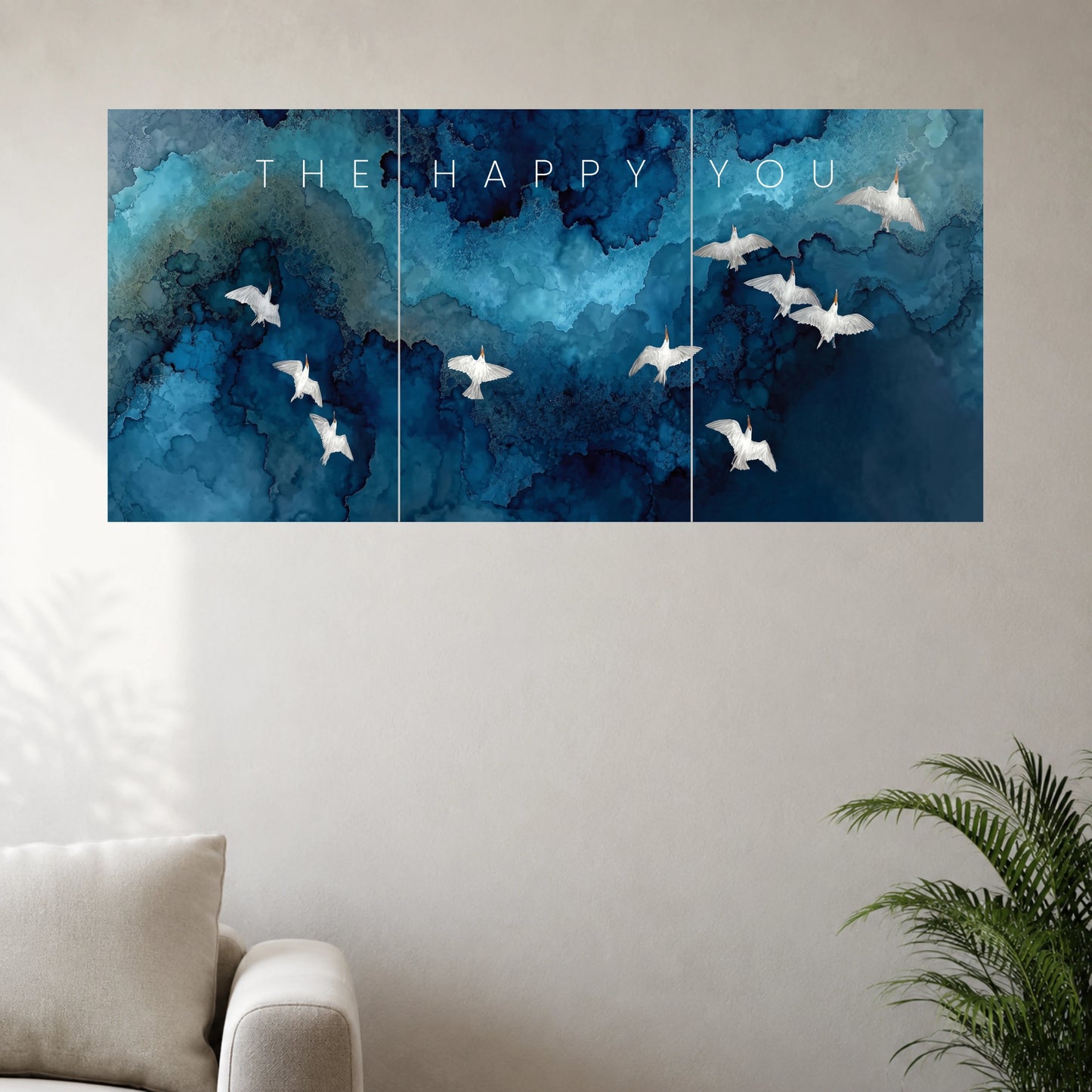 The Happy You | Blue Abstract Birds Wall Poster | 3 Posters