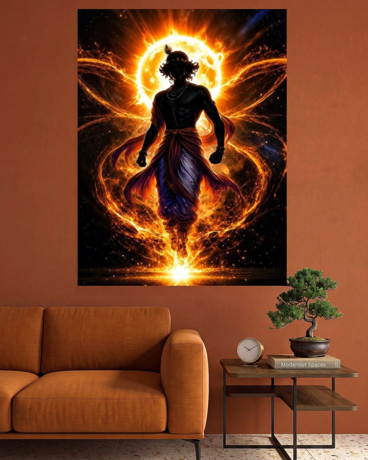 Lord Krishna Divine Fire Aura Wall Poster | Powerful Cosmic Krishna Wall Art | 1 Poster