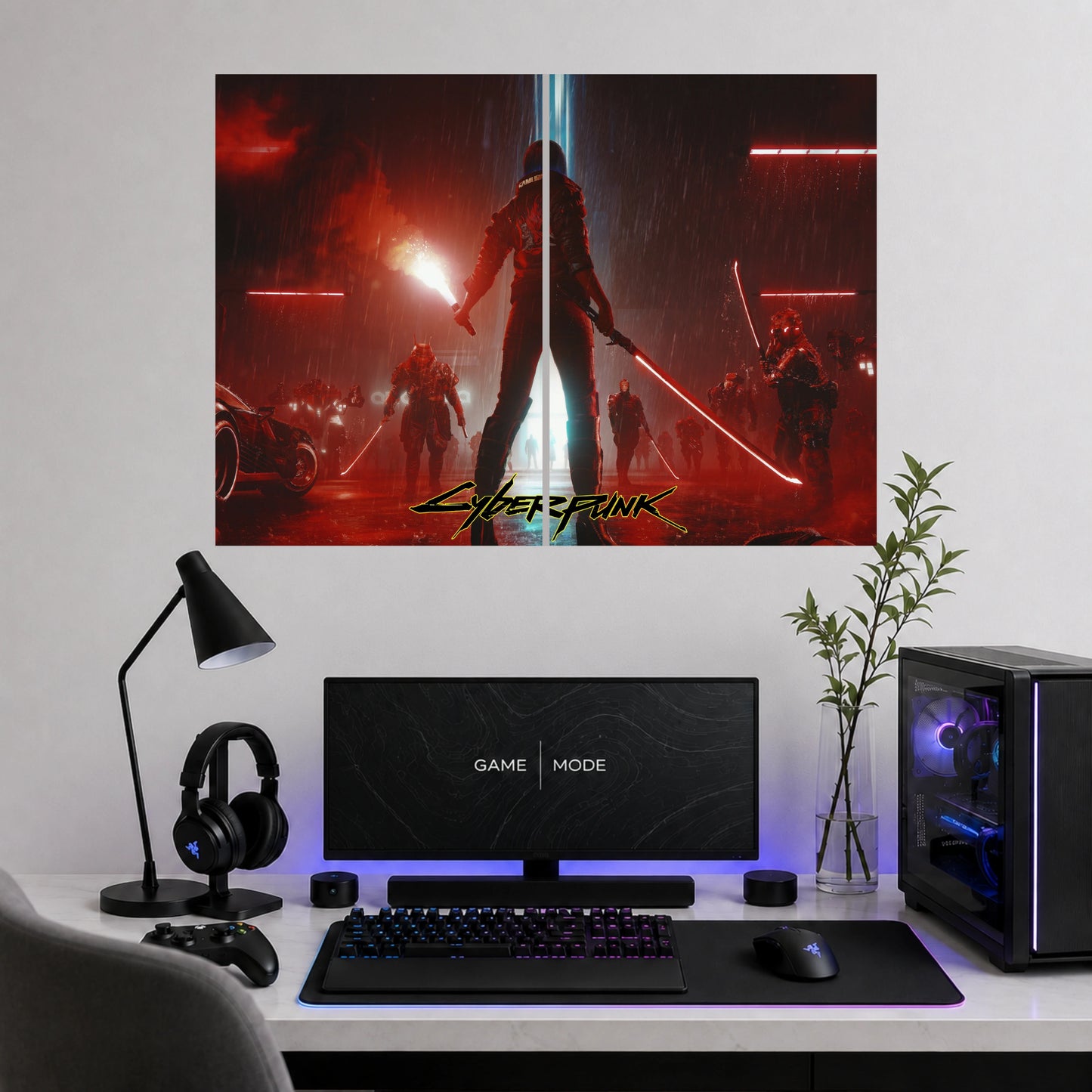 Cyberpunk Split Wall Art | 2 Piece Gaming Wall Decor