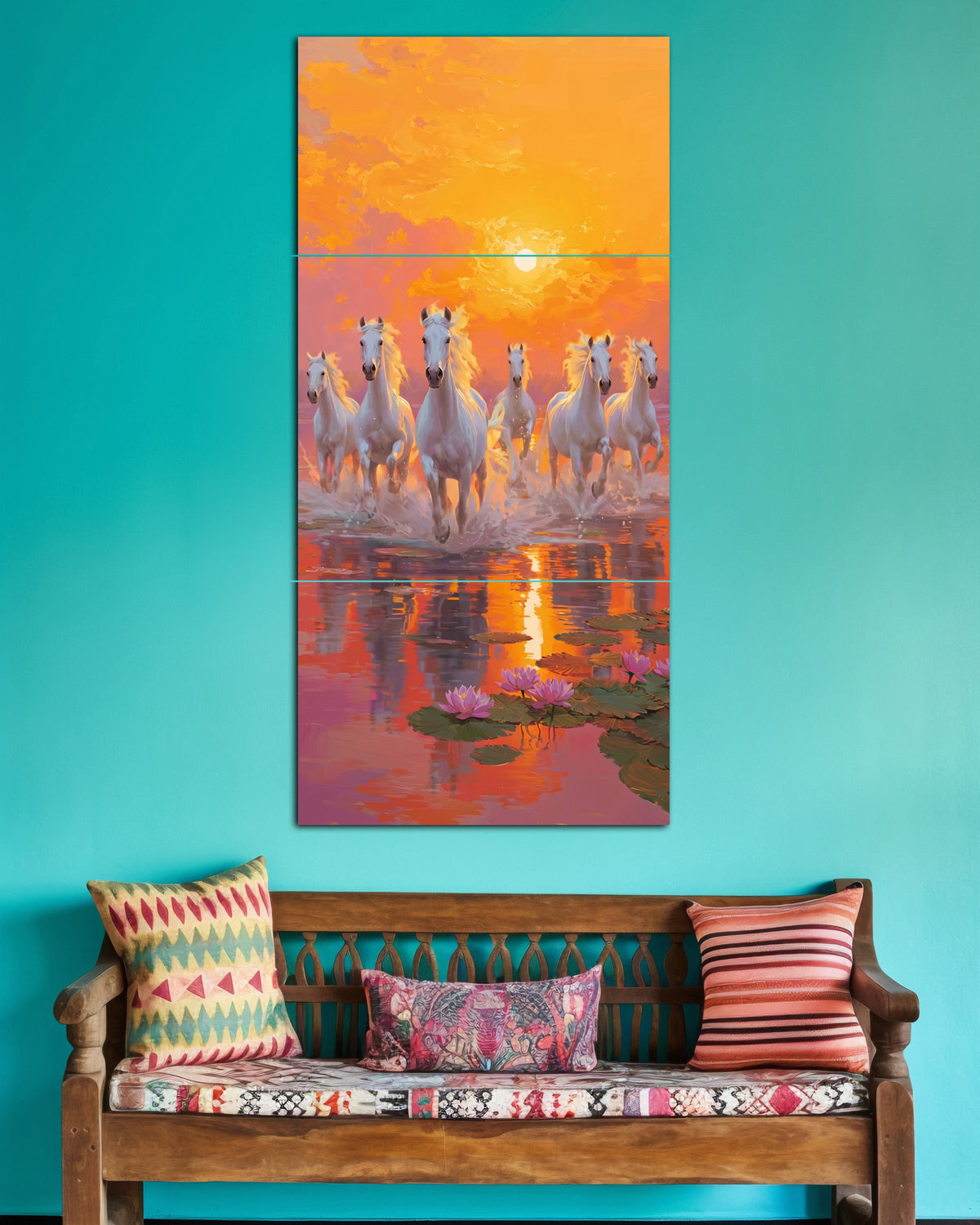 White Horses at Sunset | Majestic Nature Wall Poster | 3 Posters