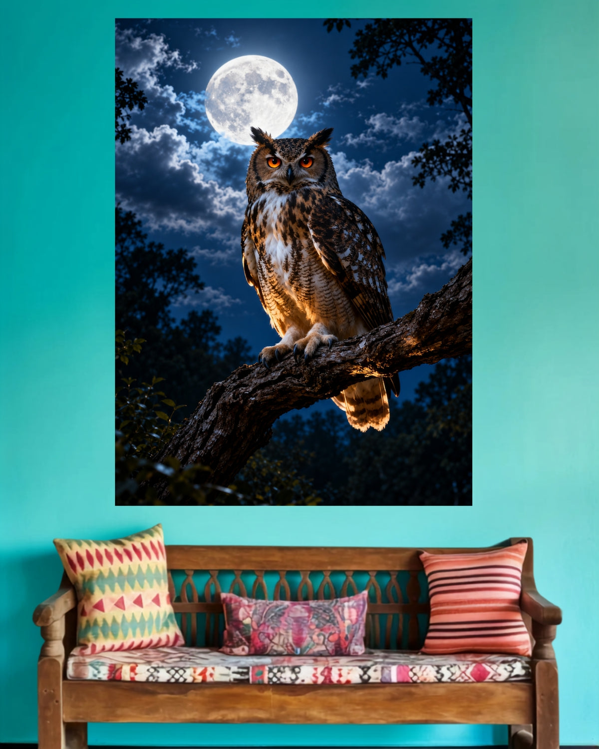 Owl Under the Full Moon | Wildlife Wall Poster | 1 Poster