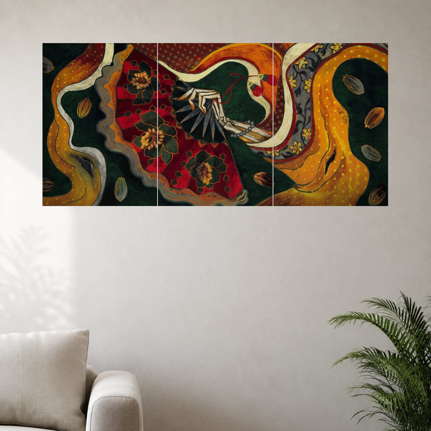 Elegant Crane in Golden Waves | Traditional Art Wall Poster | 3 Posters