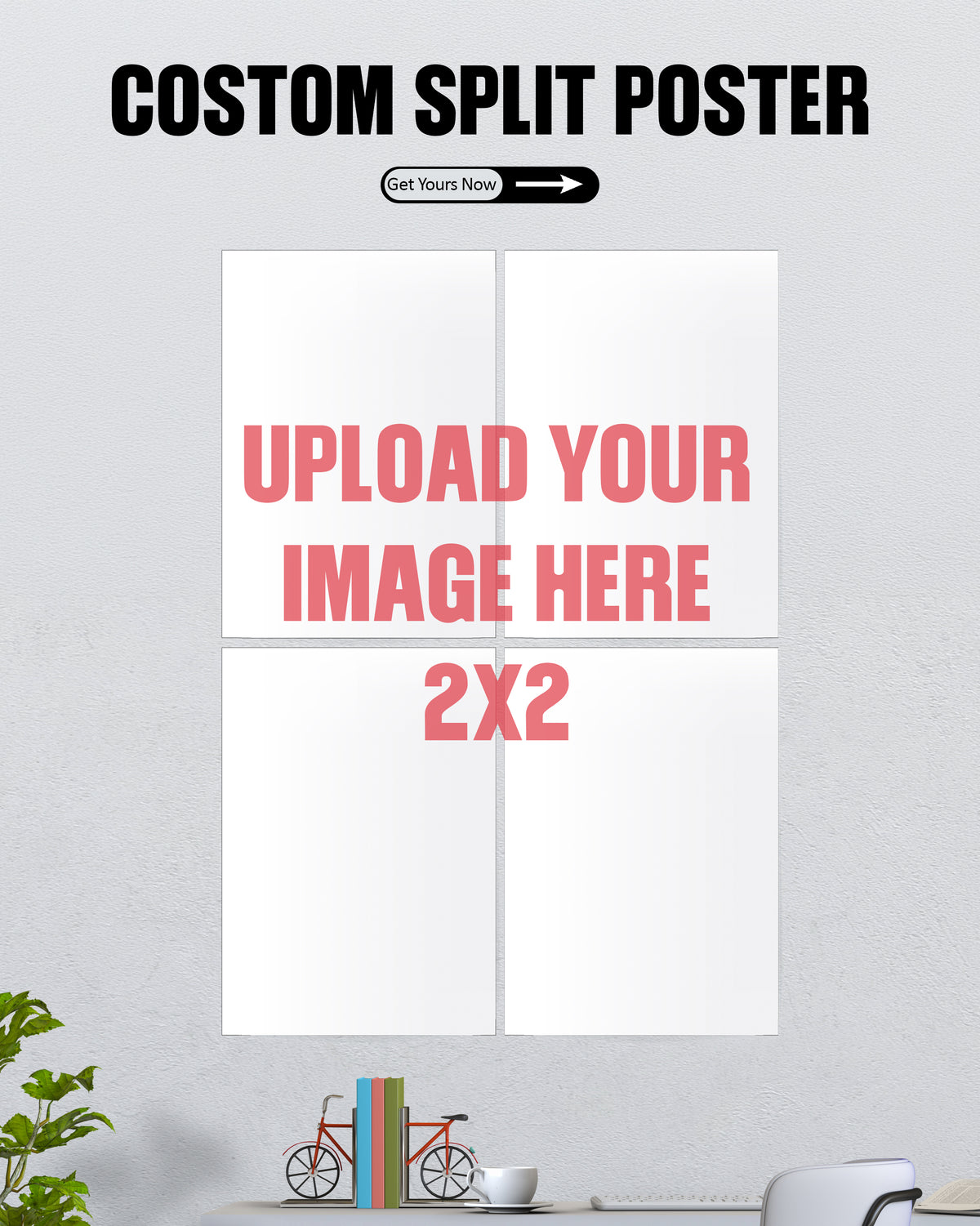 Custom 4 Piece Split Art Set (2x2 Grid) | Upload Your Own Photo | Personalized Wall Poster