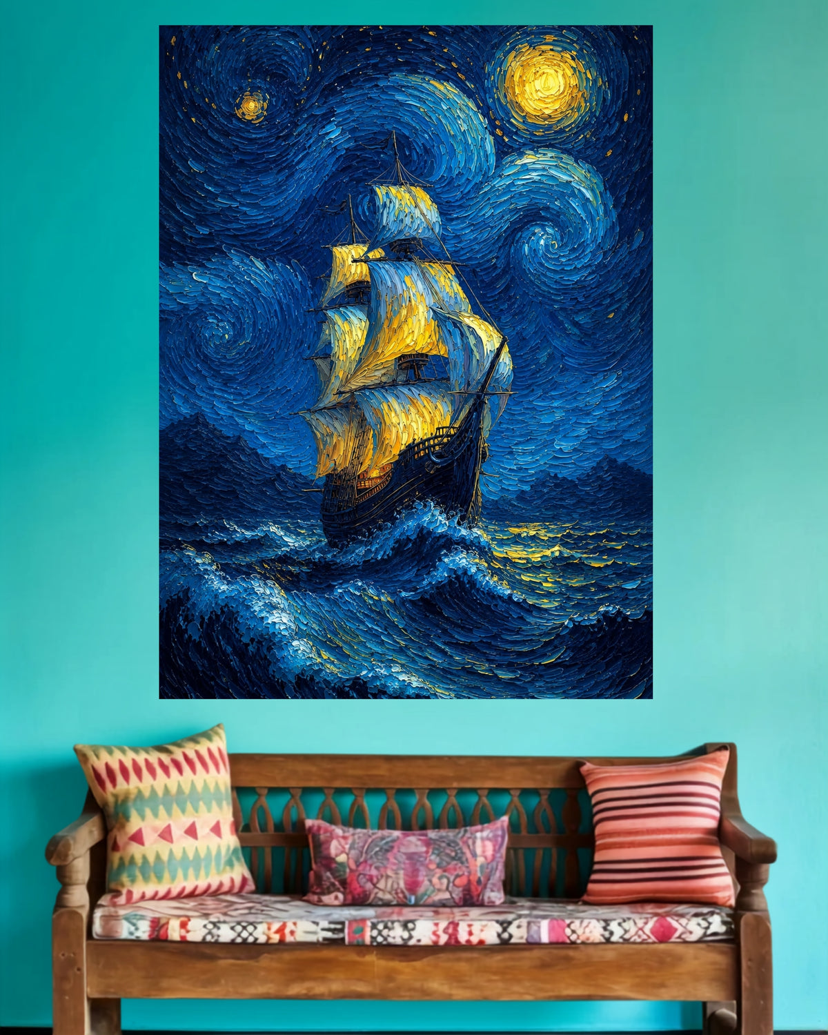 Sailing Ship Under Starry Night | Ocean Home Decor Wall Poster | 1 Poster