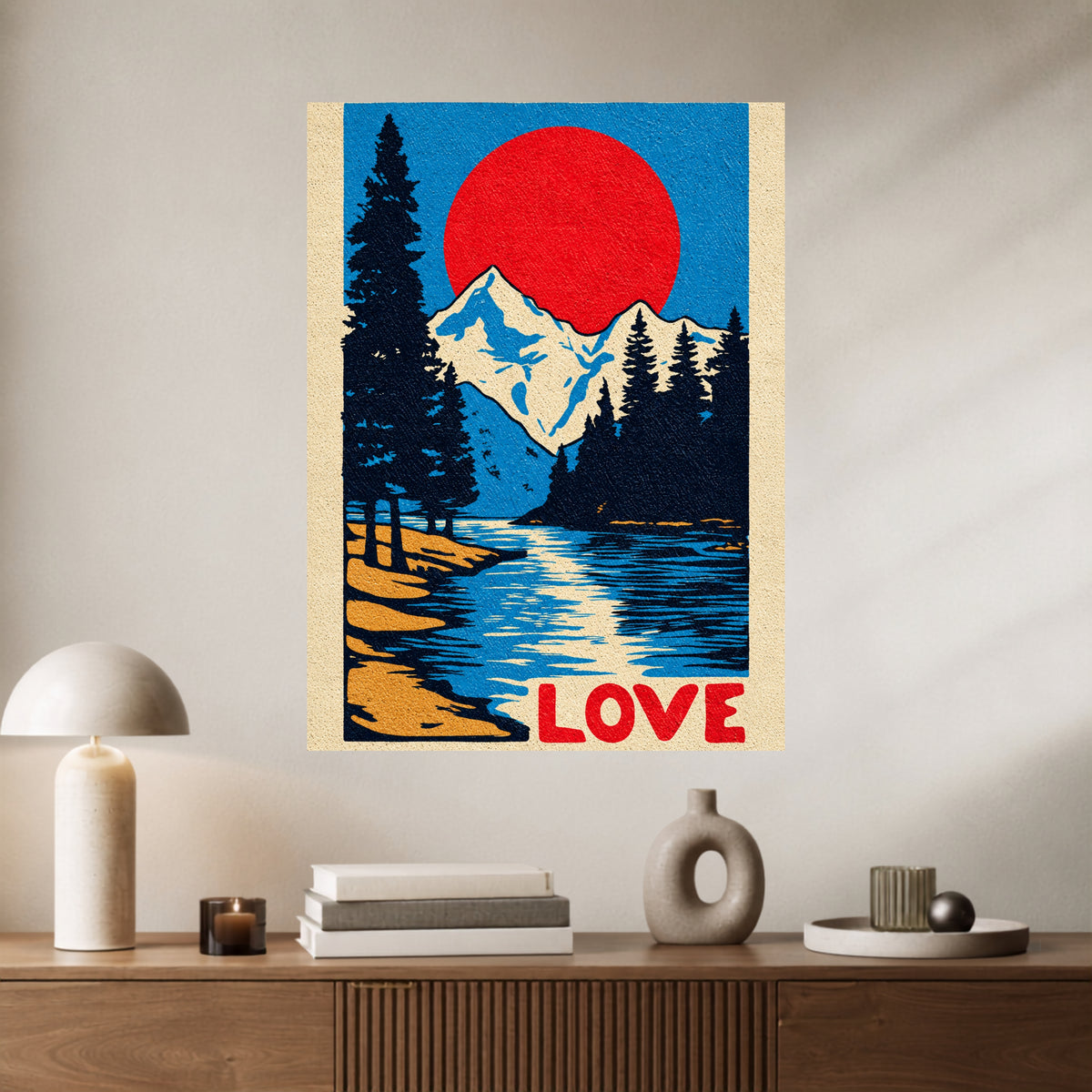 Mountain Love | Red Sun Nature Aesthetic Wall Poster | 1 Poster