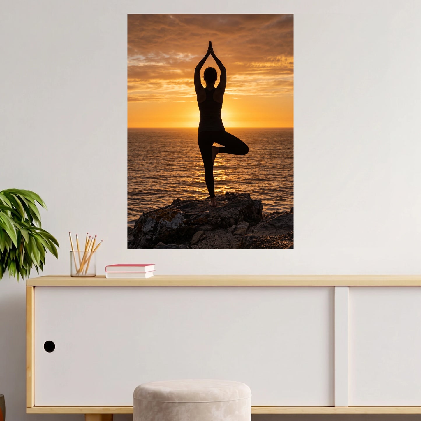 Yoga Tree Pose by the Sea | Sunset Wellness | 1 Poster