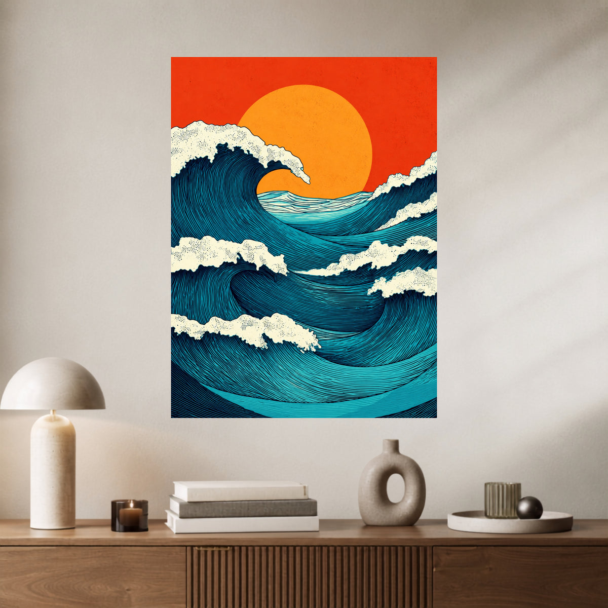 Ocean Waves & Sunset | Japanese Aesthetic Wall Poster | 1 Poster