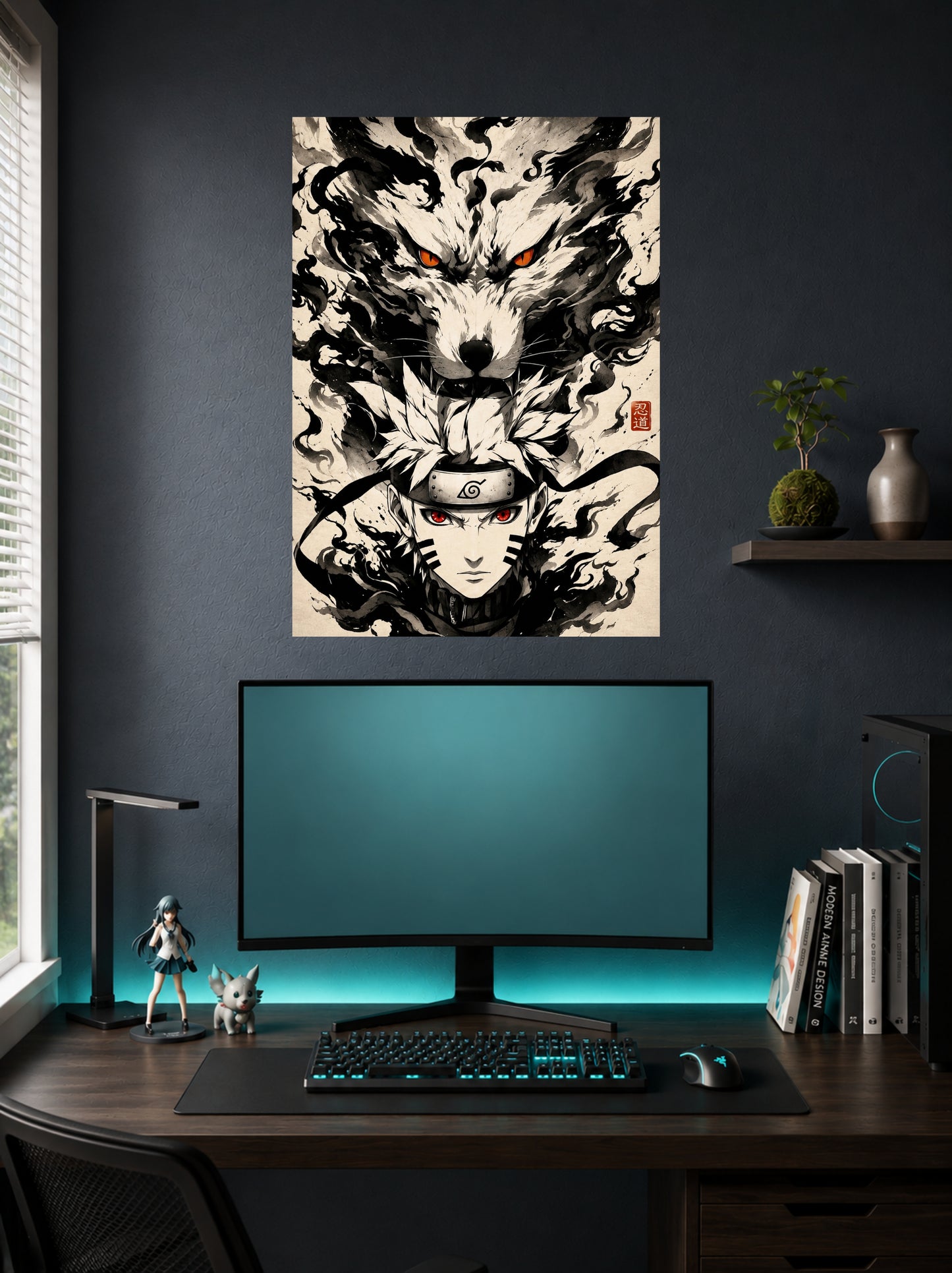 Naruto & Nine-Tails Kurama | Anime Ink Art Poster | 1 Poster