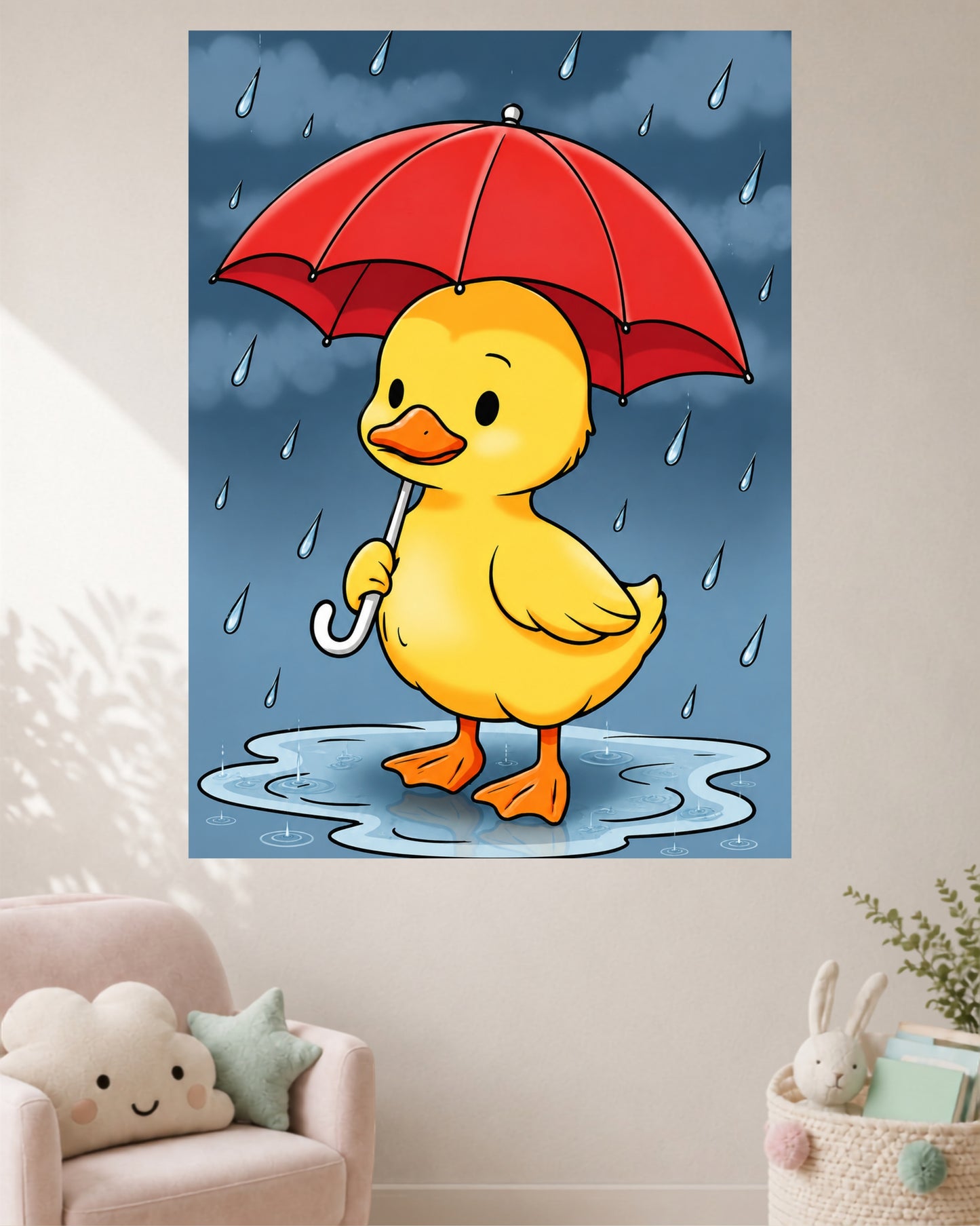 Cute Duck in Rain | Umbrella Kids Wall Poster | 1 Poster