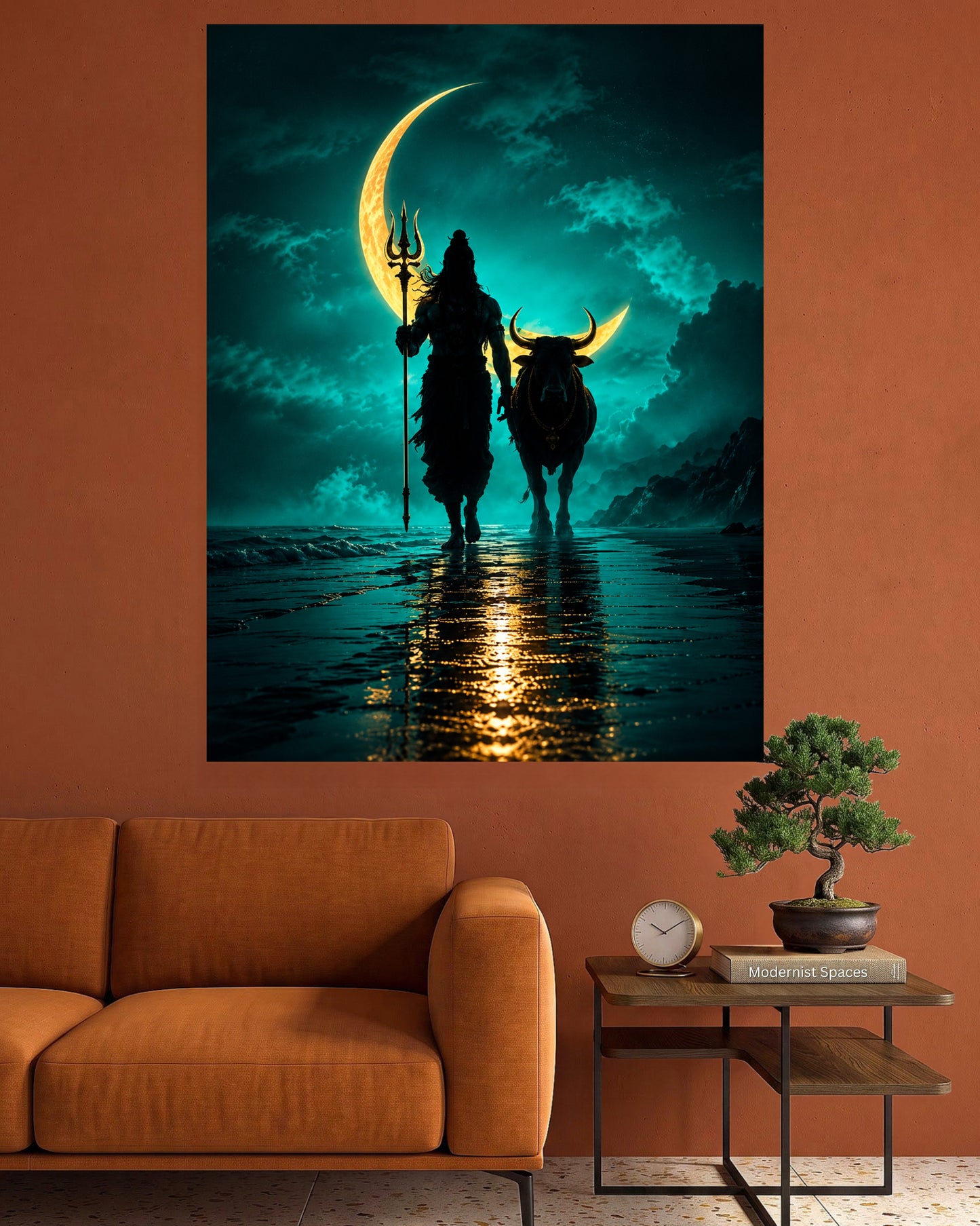 Mahadev with Nandi | Lord Shiva Moonlight Spiritual Wall Poster | 1 Poster