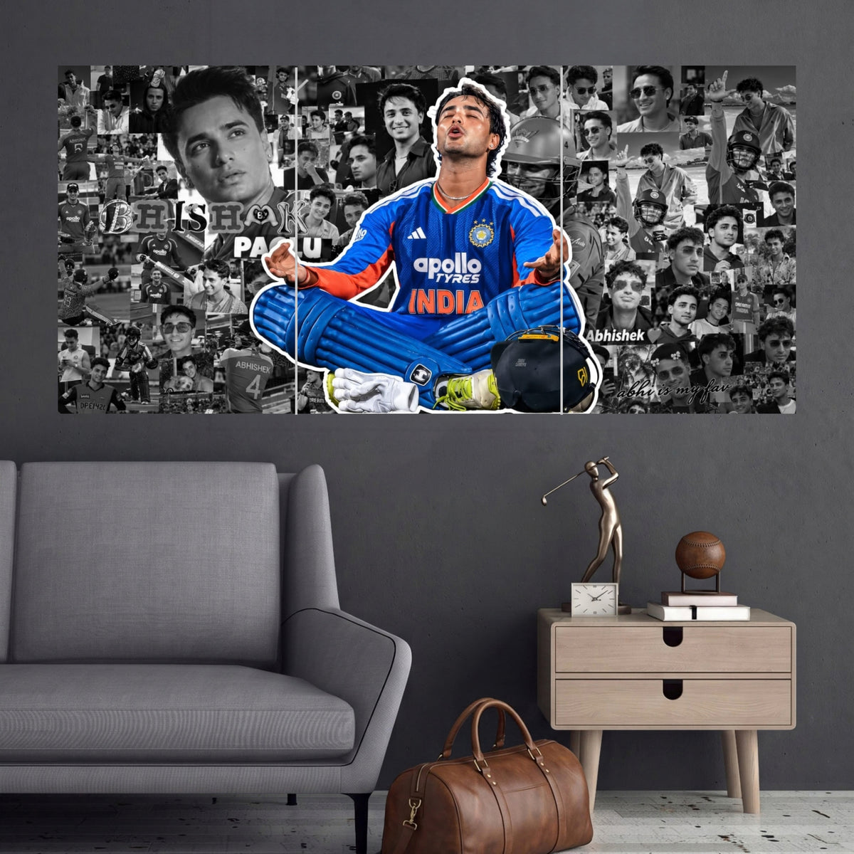 Abhishek Sharma Calm Celebration Collage 3 Split Cricket Wall Posters