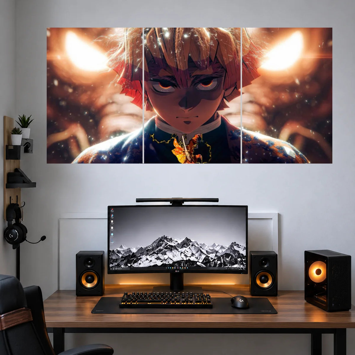 Zenitsu Electric Blue Eyes anime 3 split poster mockup