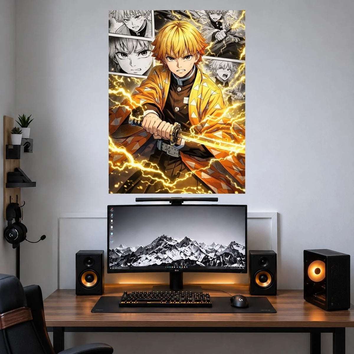 Zenitsu Thunder Manga Battle anime wall poster mockup