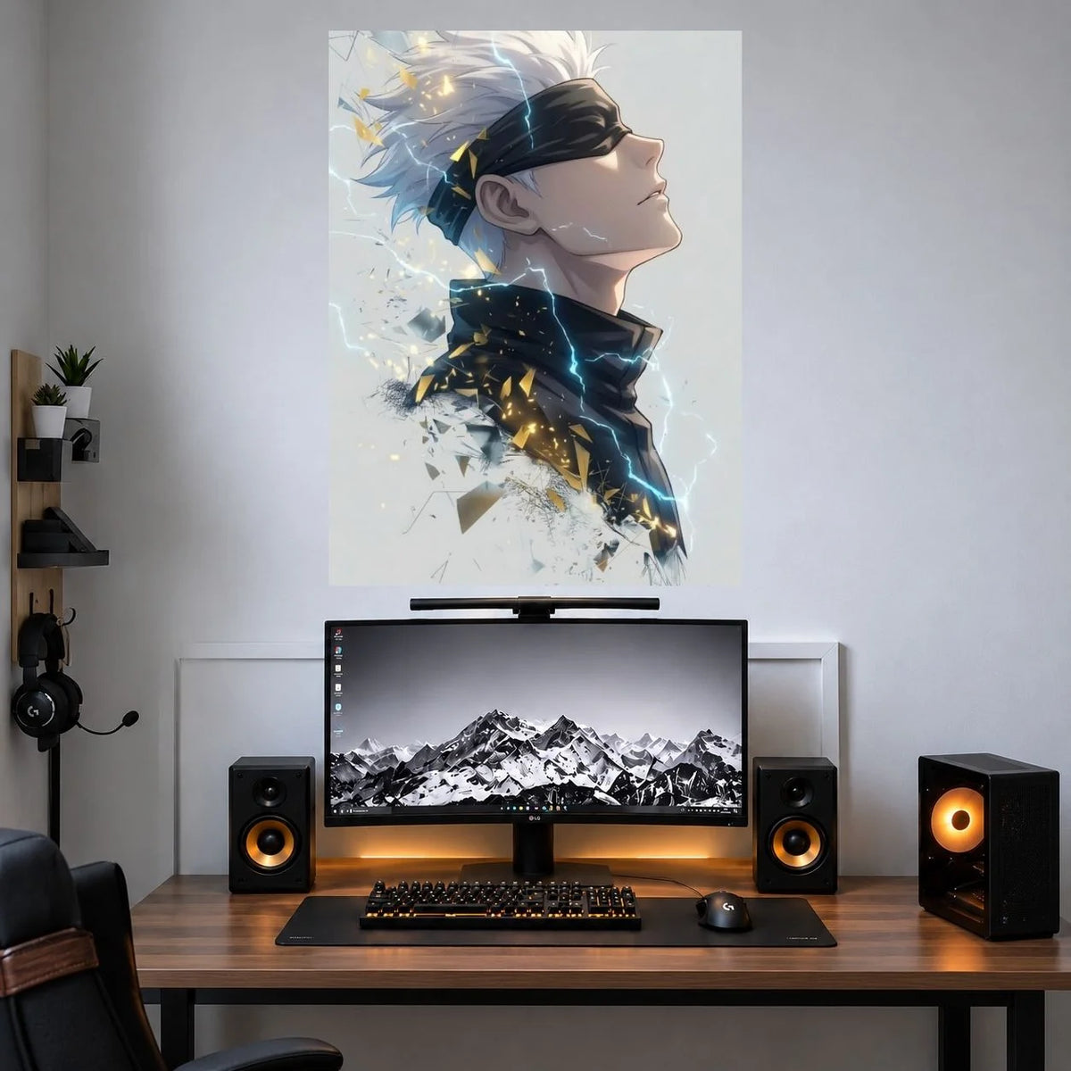 Gojo Watercolor Side Profile anime wall poster mockup