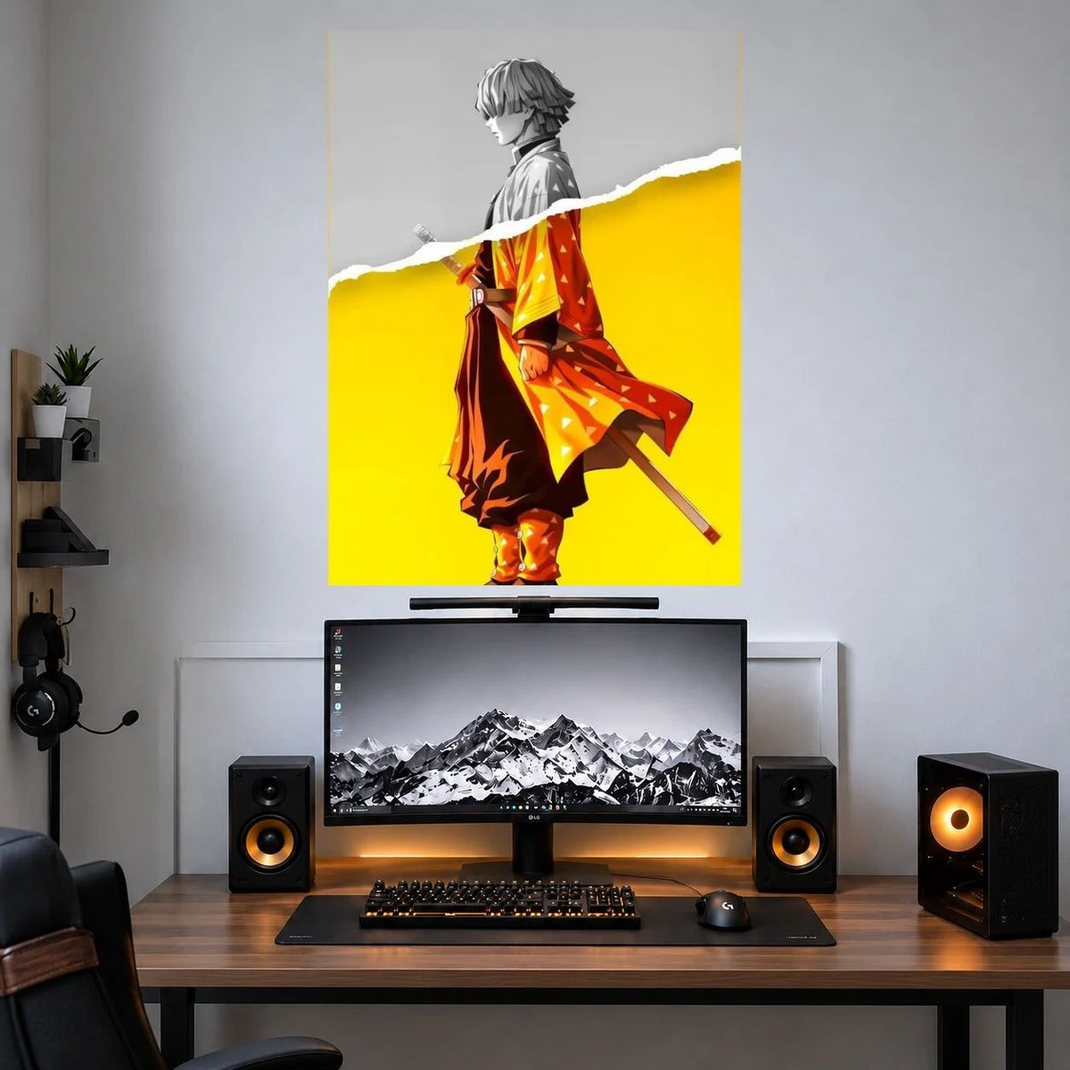 Zenitsu Yellow Samurai Silhouette anime wall poster mockup