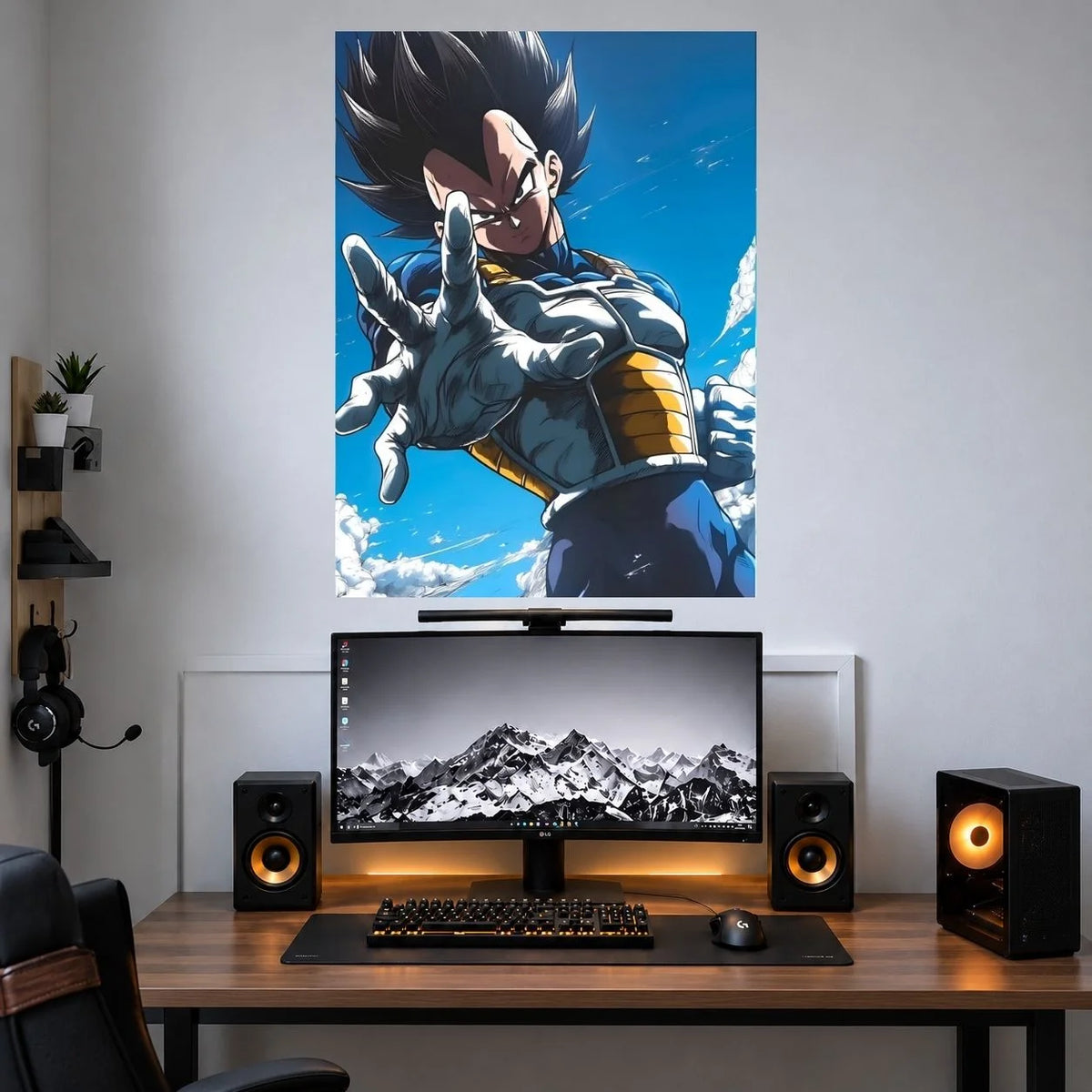 Vegeta Blue Armor Battle anime wall poster mockup