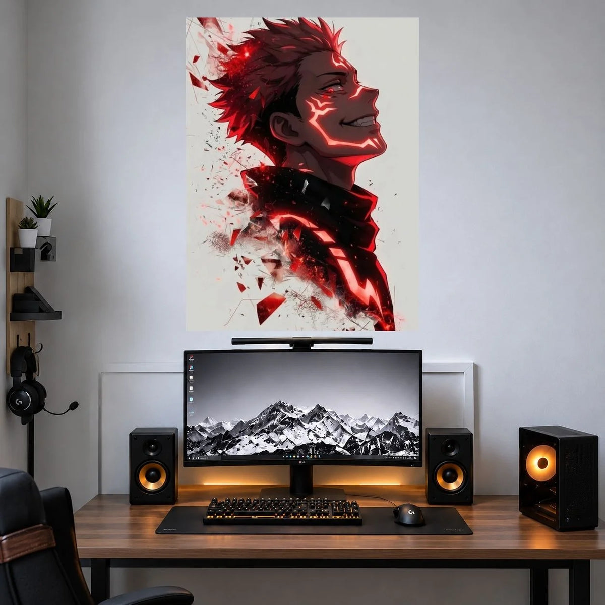 Sukuna Red Flame Portrait anime wall poster mockup