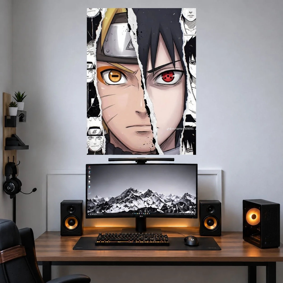 Naruto Sasuke Split Portrait anime wall poster mockup