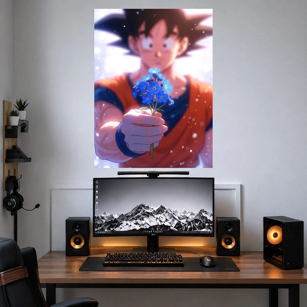 Goku Blue Energy Orb single anime poster mockup