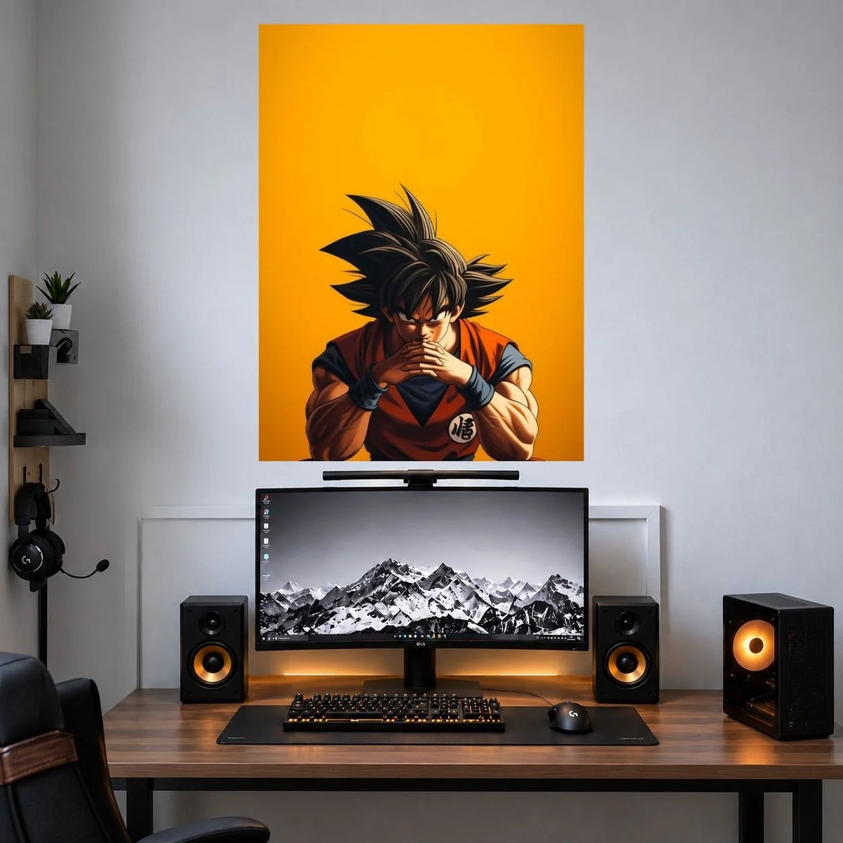 Goku Golden Yellow Background anime single poster mockup
