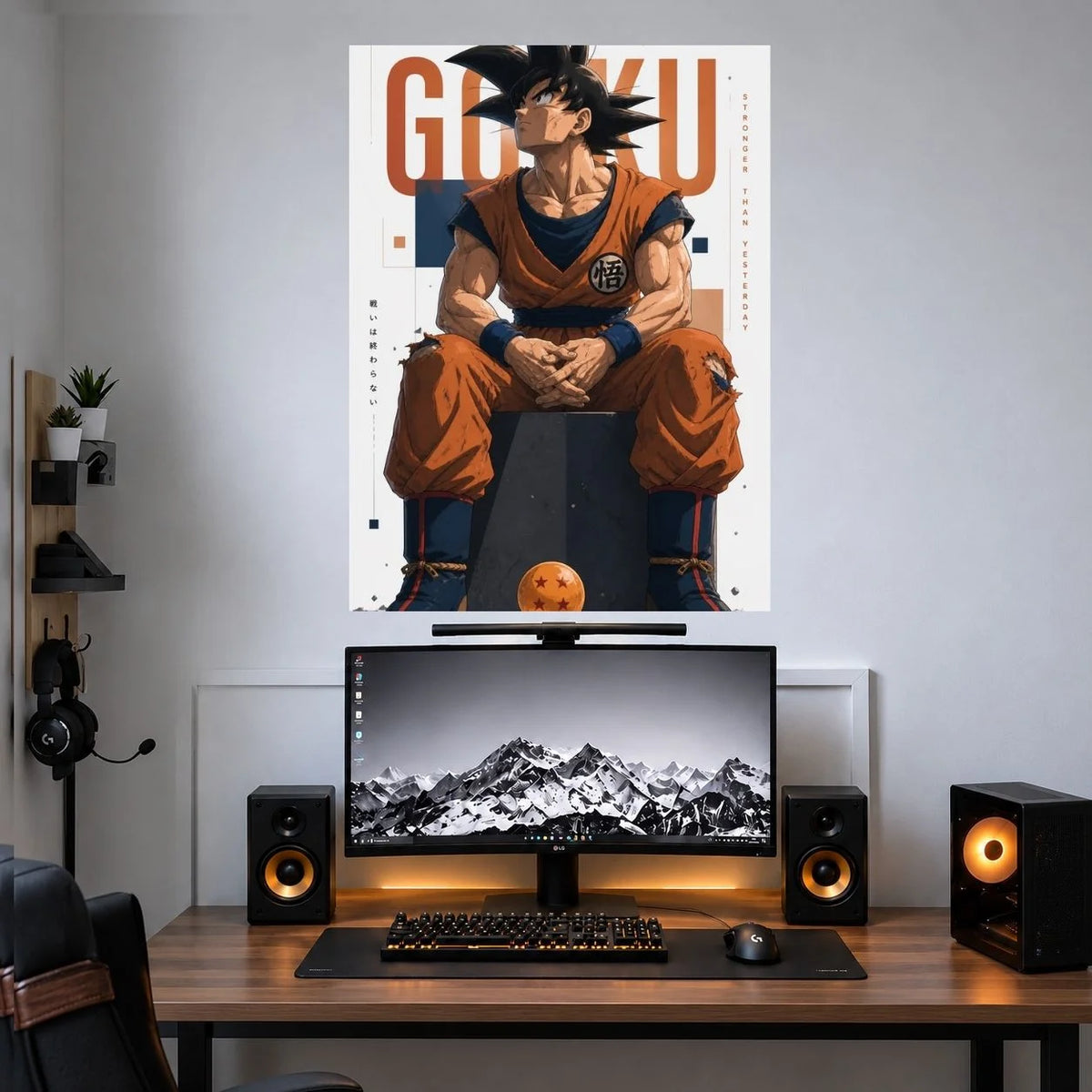 Goku Sitting Orange Typography anime single poster mockup