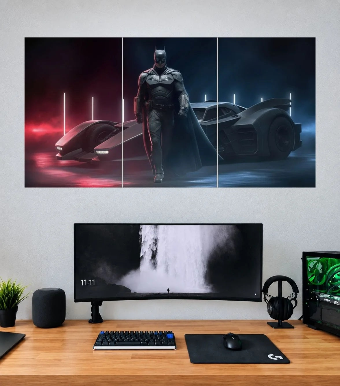 Batman Batmobile Midnight Watch 3 panel wall poster mockup