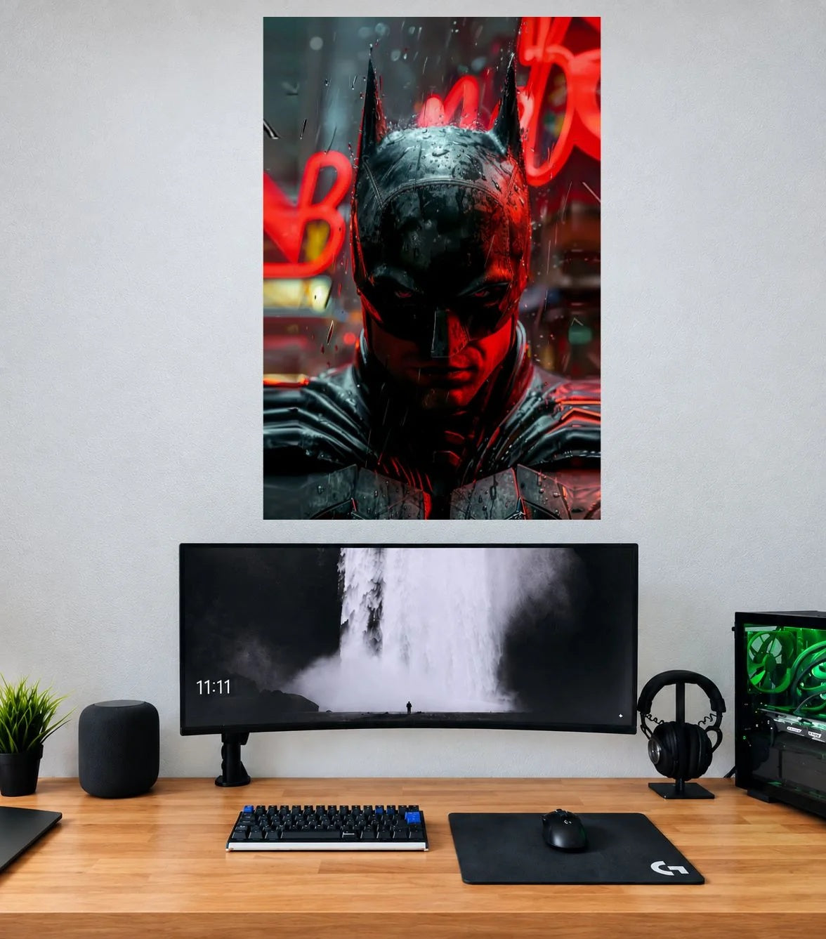 Batman Red Neon Mask Portrait single wall poster mockup