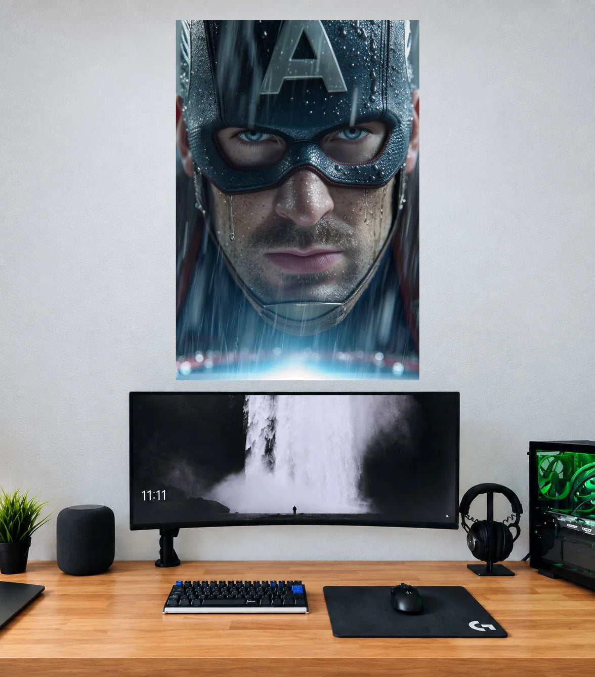 Captain America Blue Eyes Closeup Captain America single wall poster mockup