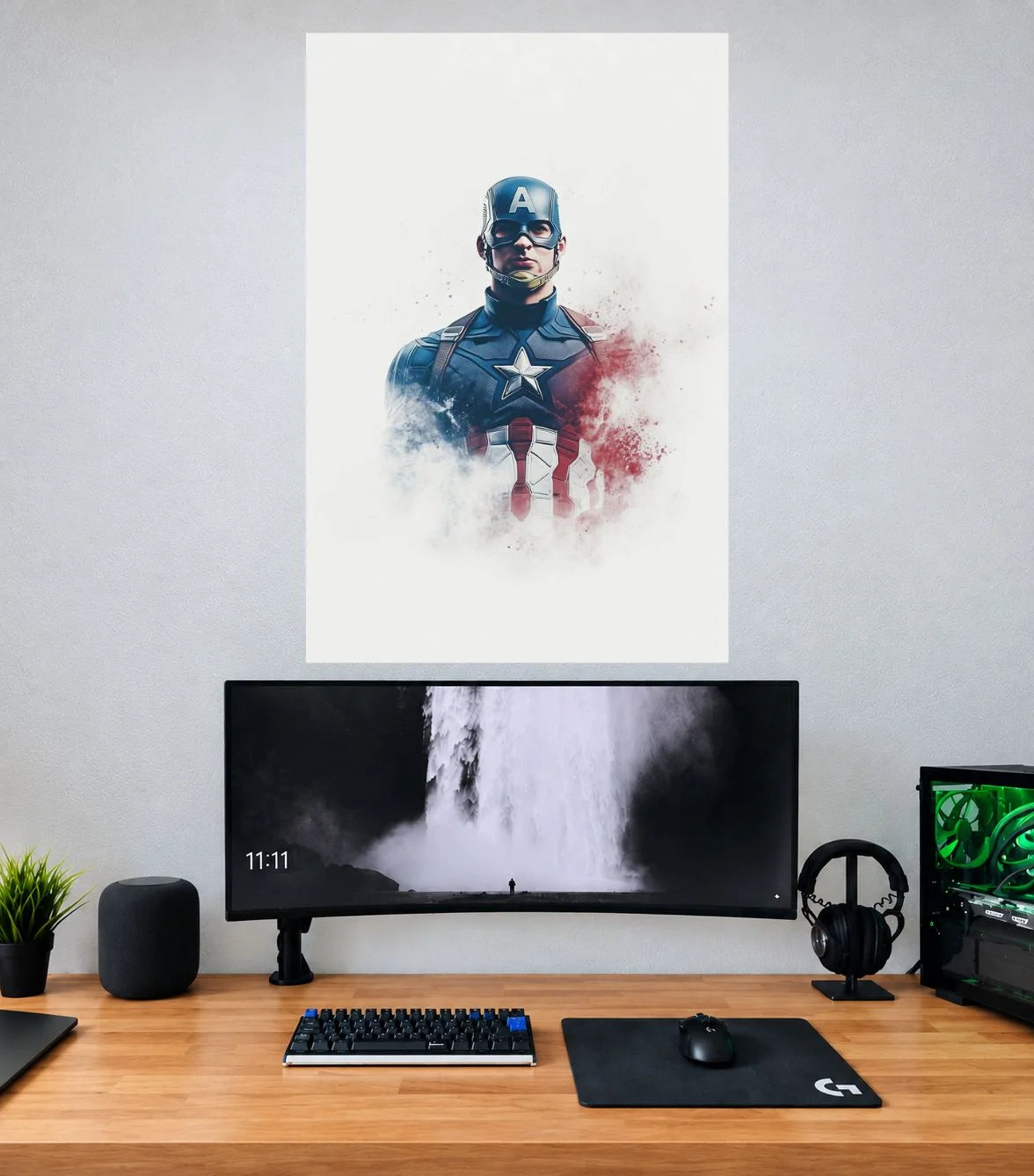 Captain America Watercolor Hero Captain America single wall poster mockup