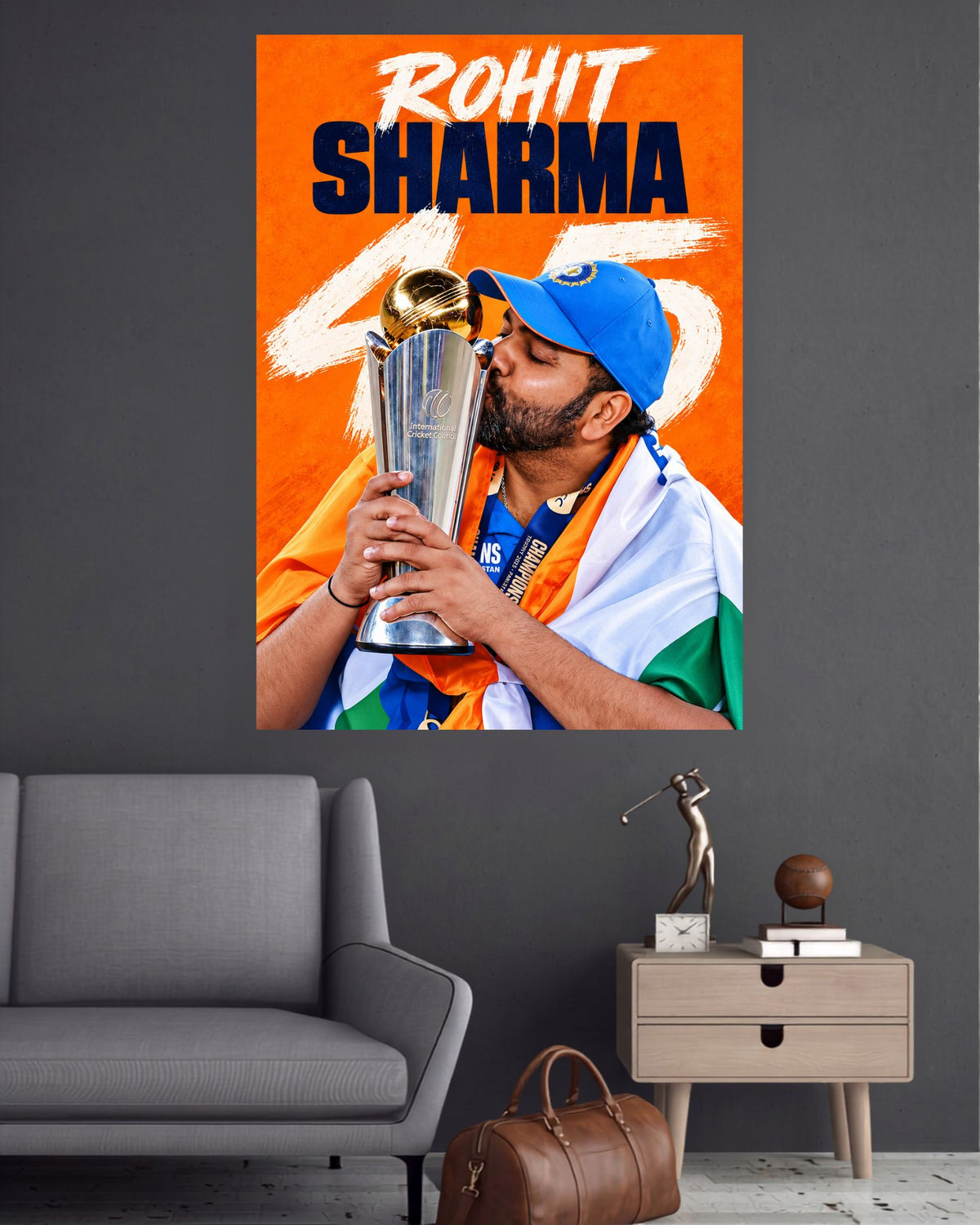 Rohit Sharma Trophy Kiss Cricket Wall Poster