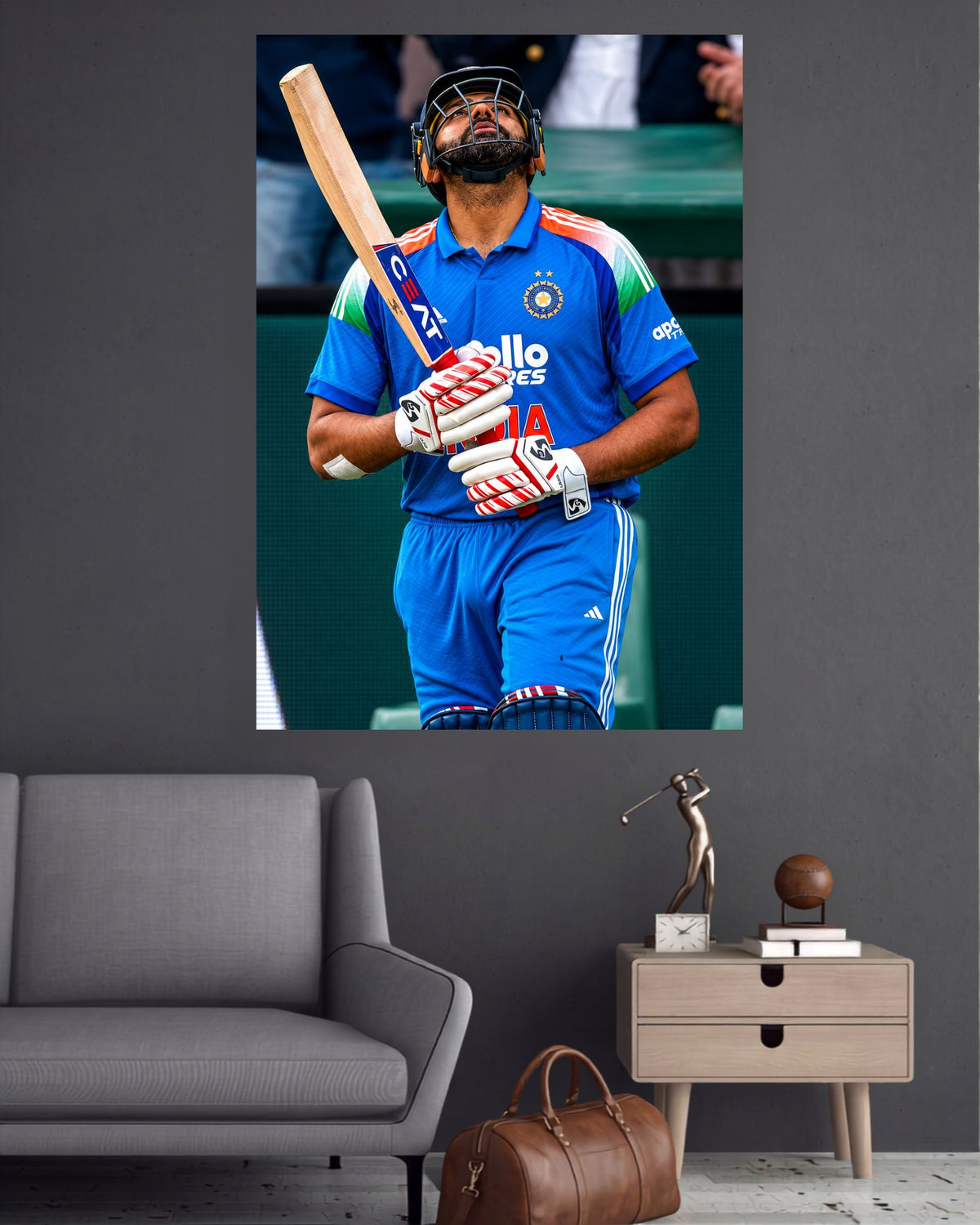 Rohit Sharma Stadium Bat Salute Cricket Wall Poster