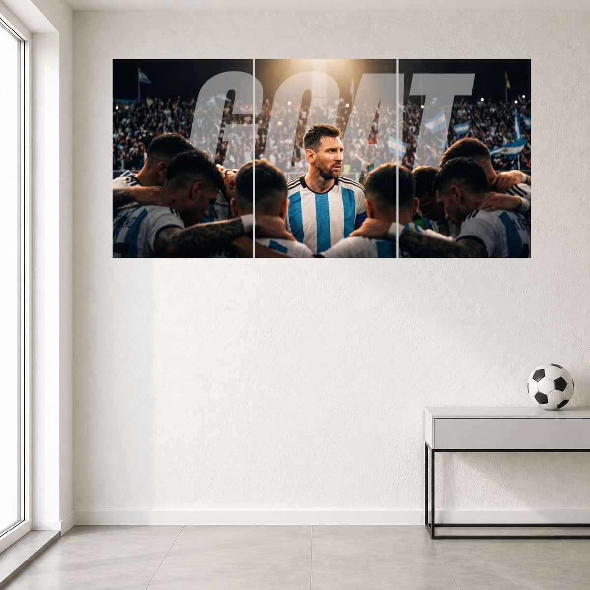 Lionel Messi Argentina GOAT Football Wall Posters 3 split room mockup