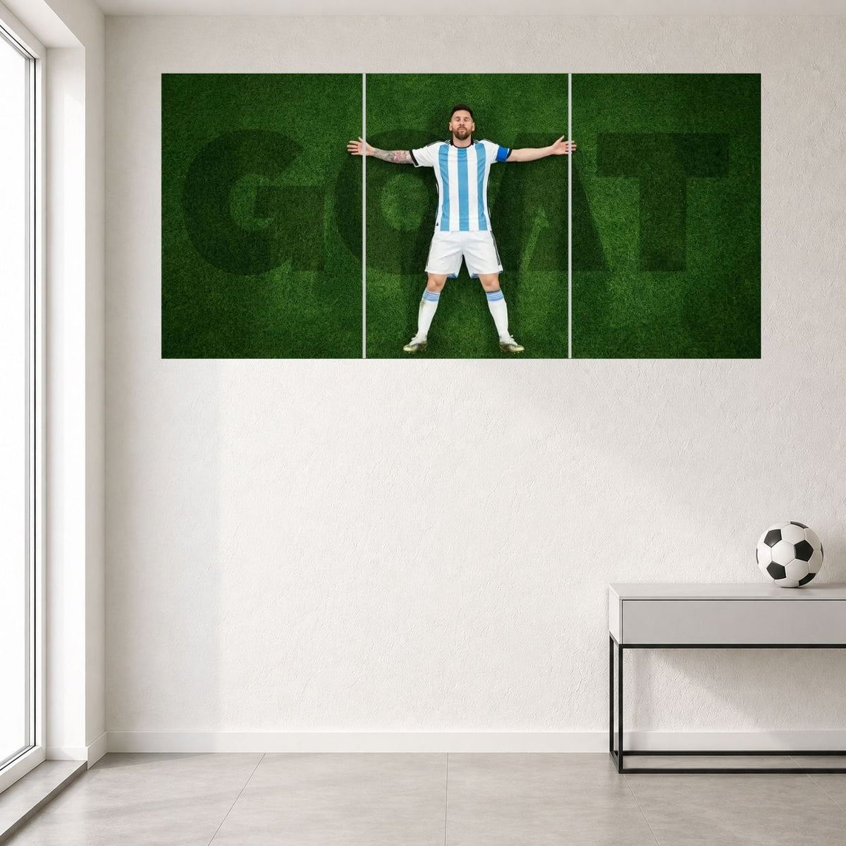 Lionel Messi Argentina GOAT Celebration Football Wall Posters 3 split room mockup
