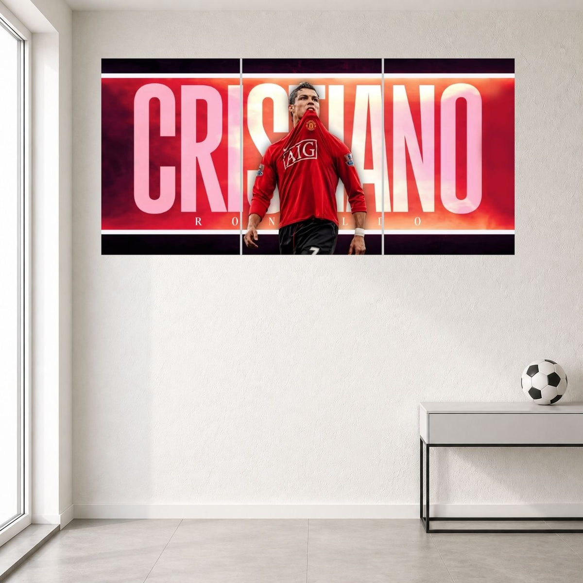 Cristiano Ronaldo Iconic Red Edition 3 split football poster mockup