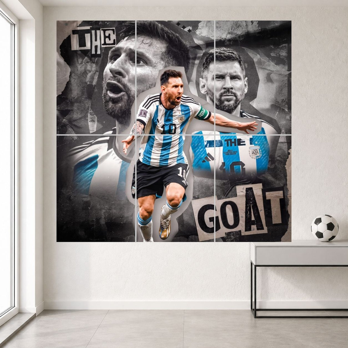Lionel Messi Argentina GOAT Legacy Collage 6-split wall poster set, six A3 panels displayed in two rows of three