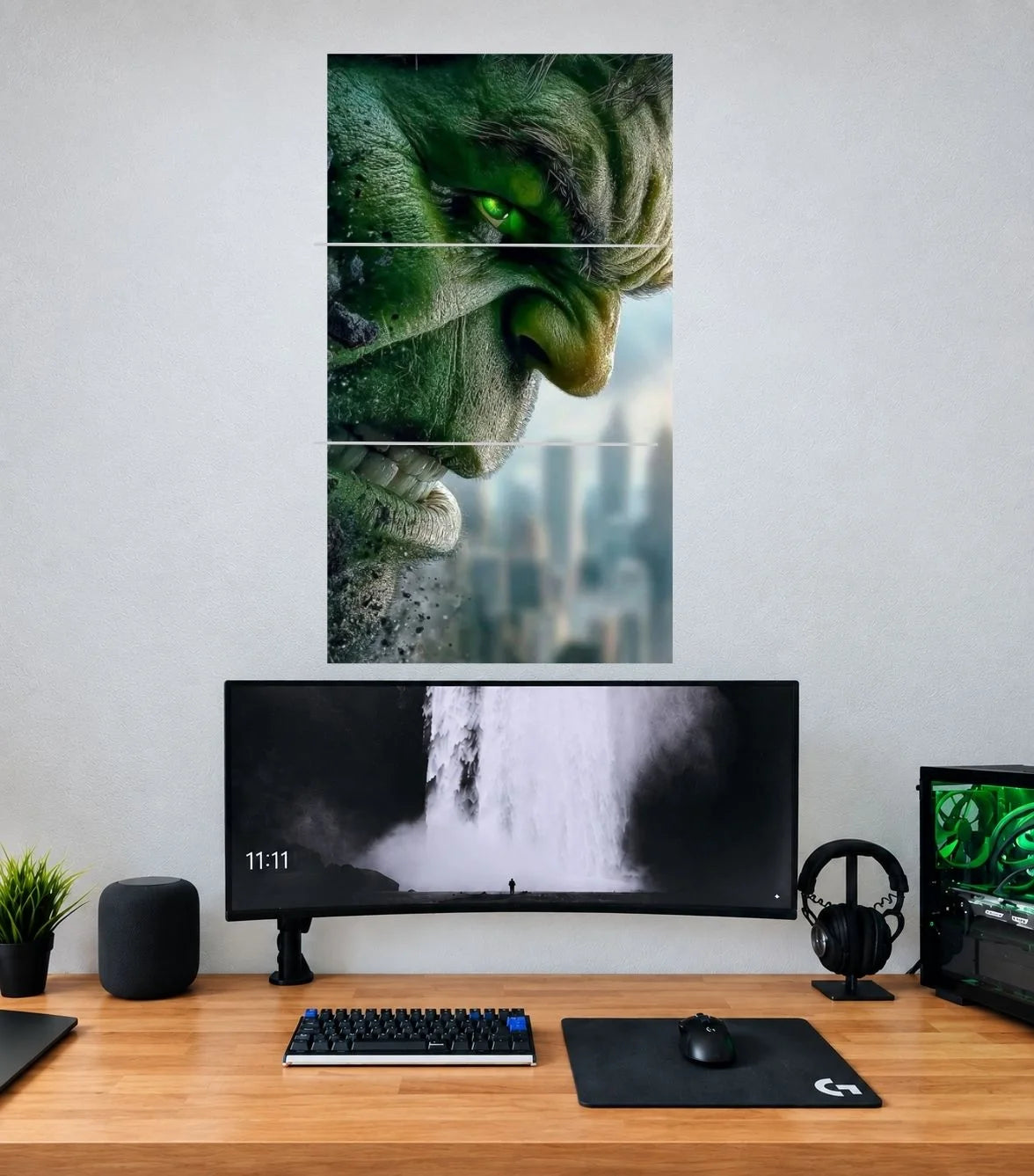 Hulk City Shadow Portrait Edition Hulk 3 split wall poster mockup