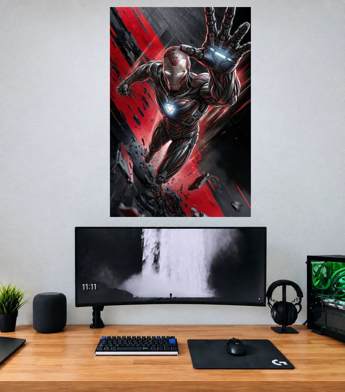 Iron Man Silver Armor Red Strike Edition single Marvel wall poster mockup