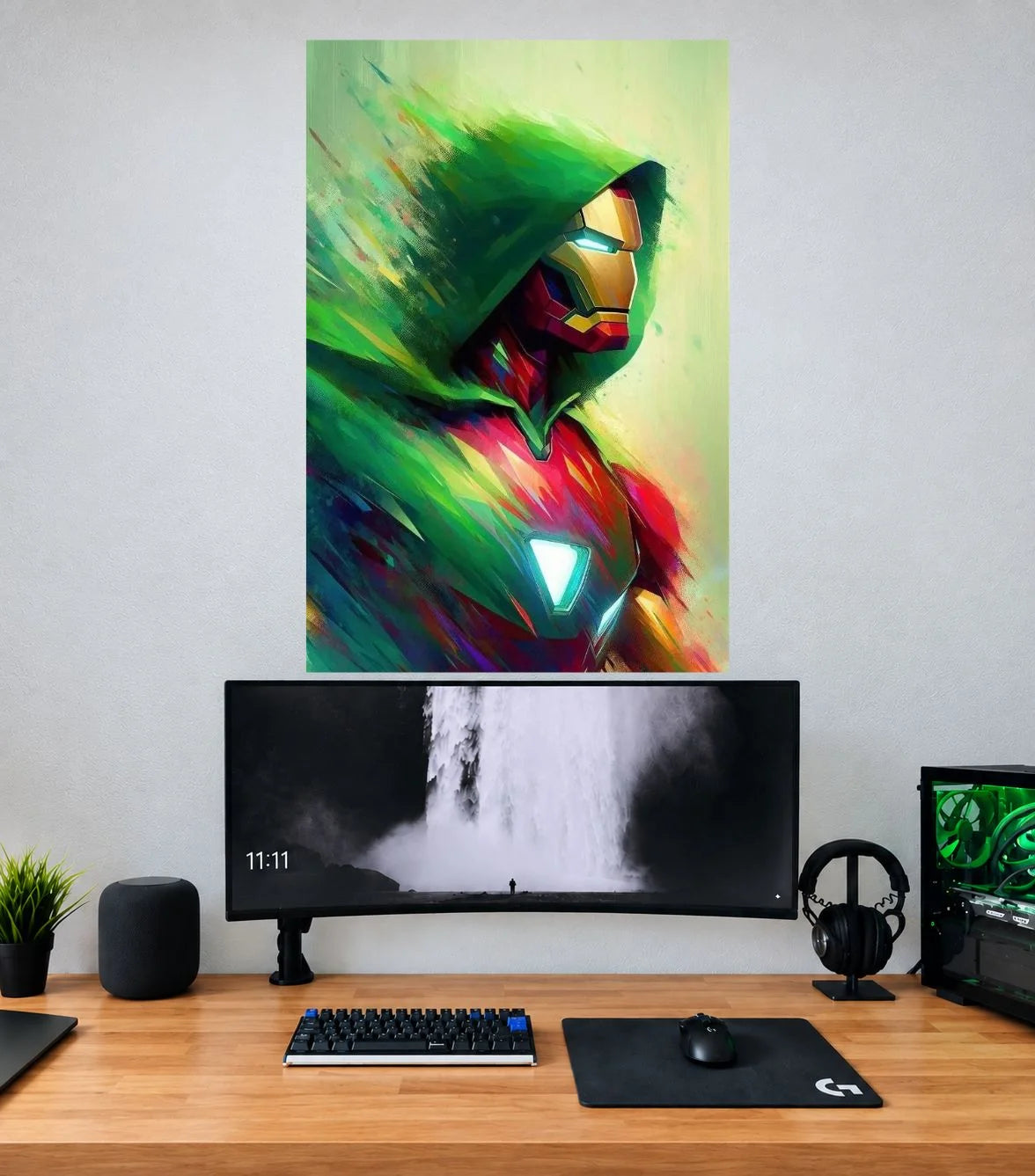 Iron Man Emerald Hooded Portrait Edition single Marvel wall poster mockup