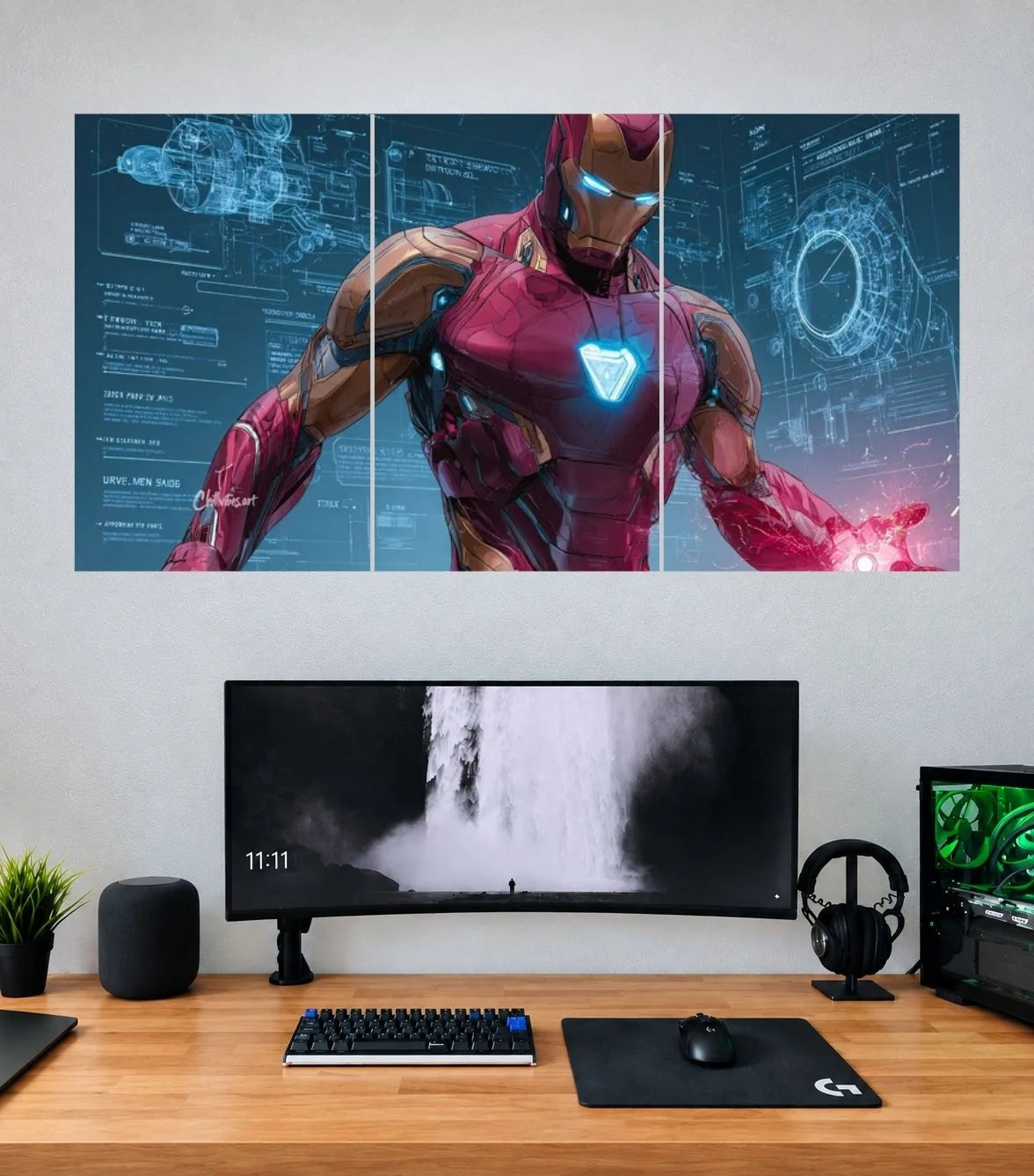 Iron Man Holographic Tech Blueprint Edition Iron Man 3 split panoramic poster mockup