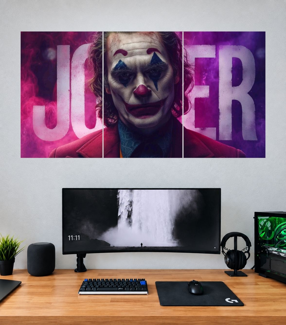 Joker Crimson Portrait Typography Edition Joker 3 split poster mockup: three coordinated panoramic panels