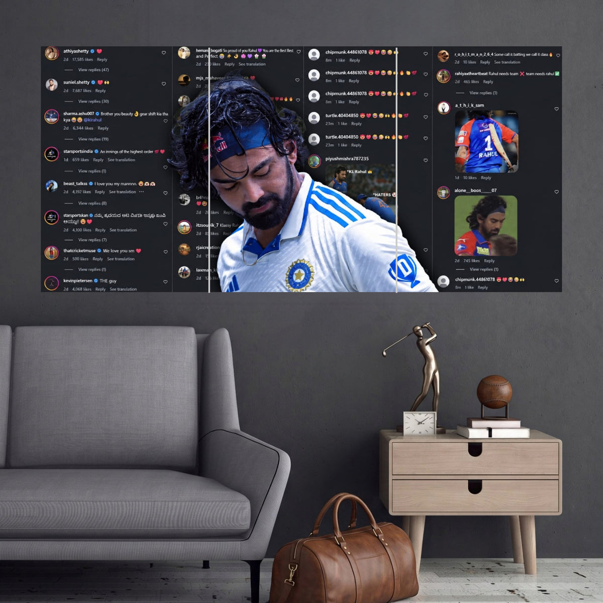 KL Rahul Test Focus Fan Collage 3 Split Cricket Wall Posters