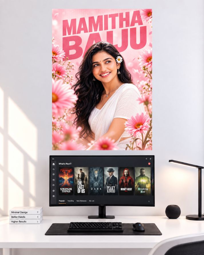 Mamitha Baiju Pink Daisy Smile wall poster