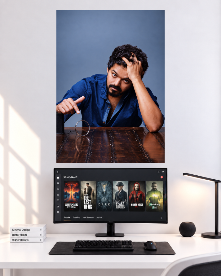 Thalapathy Vijay Blue Shirt Mood original poster mockup
