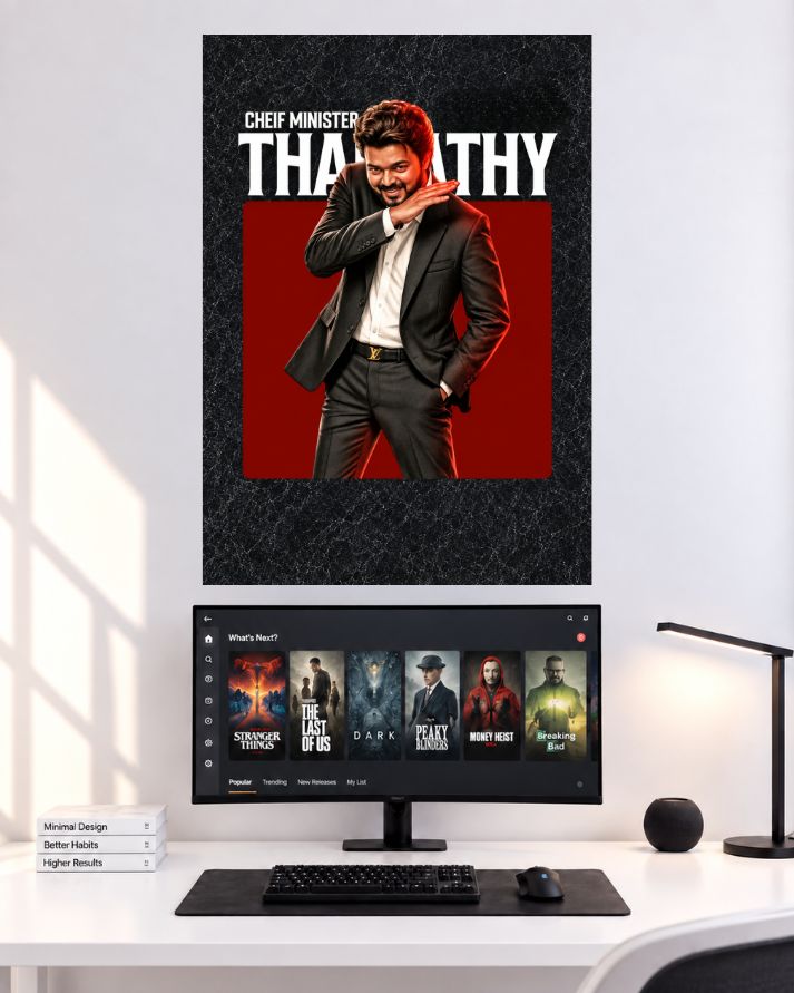 Thalapathy Vijay Black Suit Red & Black Look wall poster