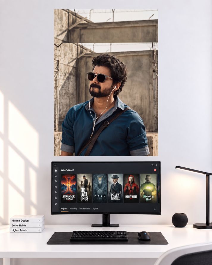 Thalapathy Vijay Blue Shirt Sunglasses Movie Wall Poster