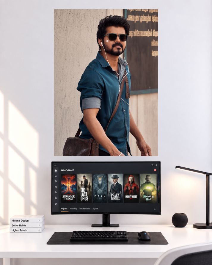 Thalapathy Vijay Blue Shirt Walk Movie Wall Poster